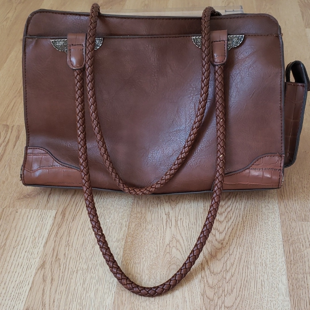 Bueno Brown Leather Shoulder Bag with Braided Straps